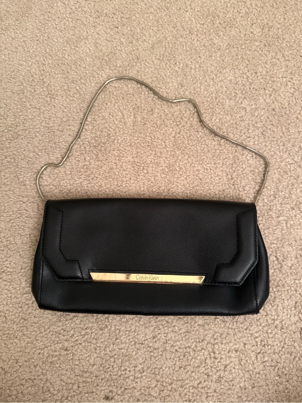 Calvin Klein Black Clutch with Gold Accent and Chain